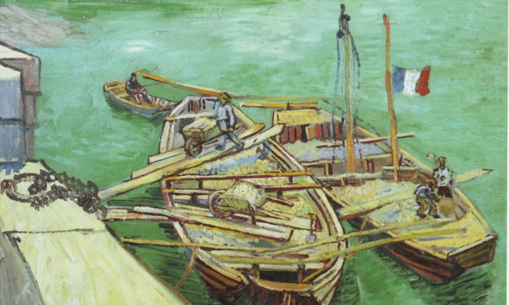 Quay with Men Unloading Sand Barges-Vincent van Gogh-1888